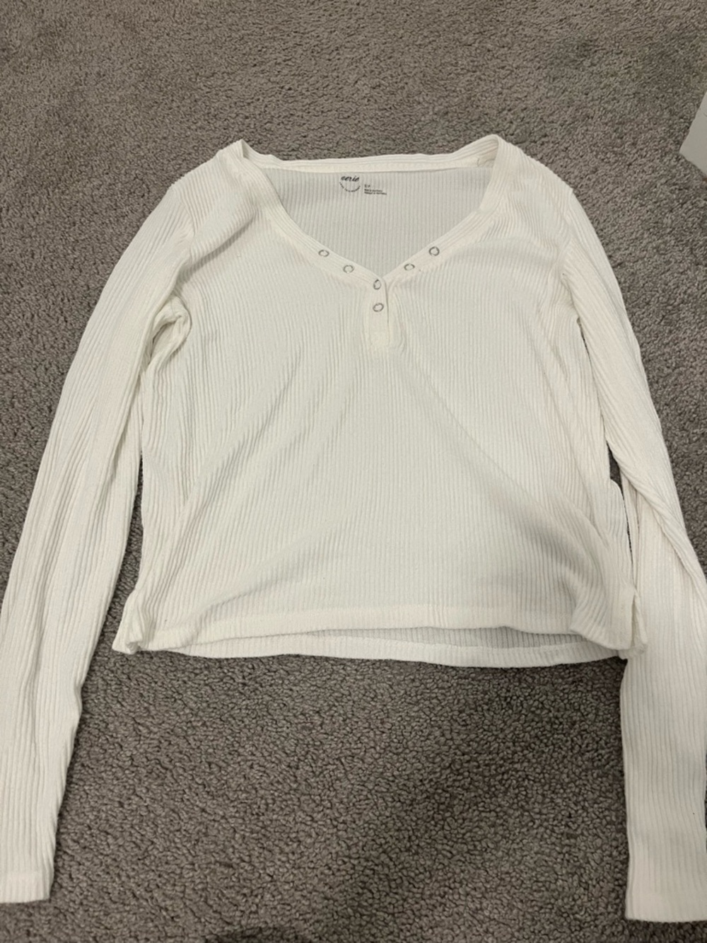aerie White Waffle Henley Long Sleeve Top sleep top